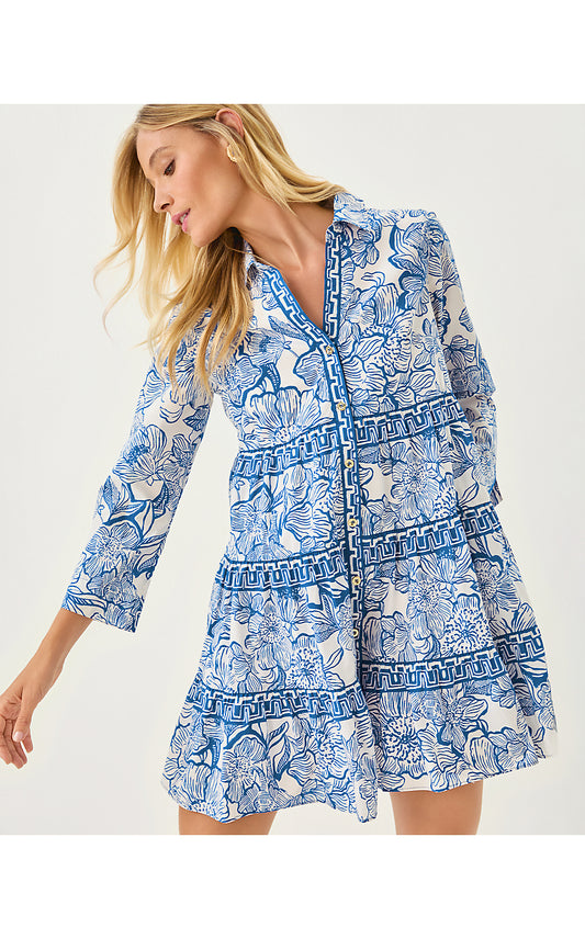 ANGIE DRESS, COCONUT UNFORGETTABLE ENGINEERED WOVEN DRESS
