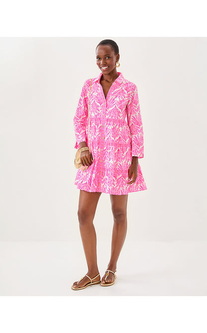 ANGIE DRESS, PINK BLISS SHADY BABE ENGINEERED WOVEN DRESS