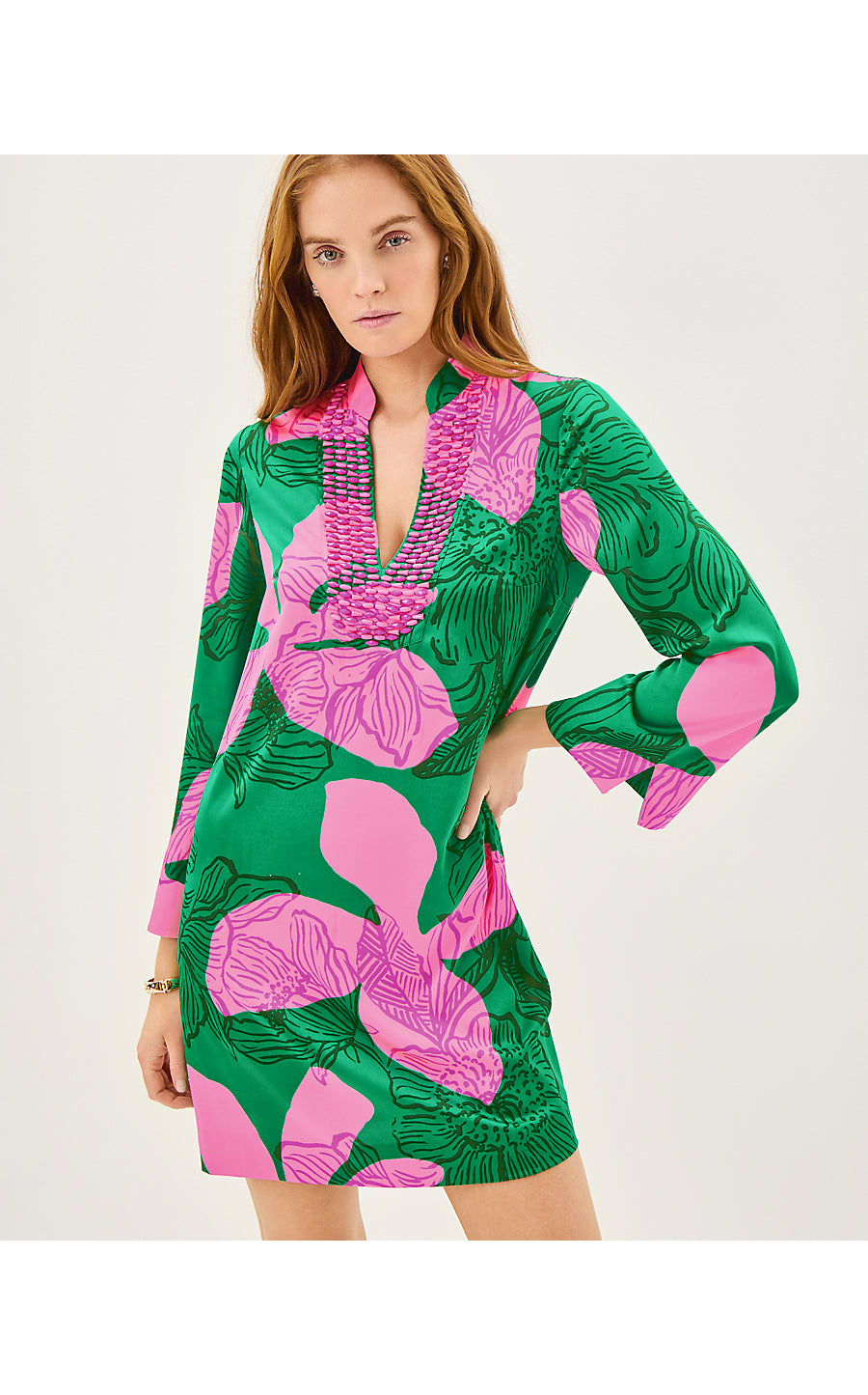 IRELLA CAFTAN DRESS, KITTS GREEN OVERSIZED SUNSET SHADOWS