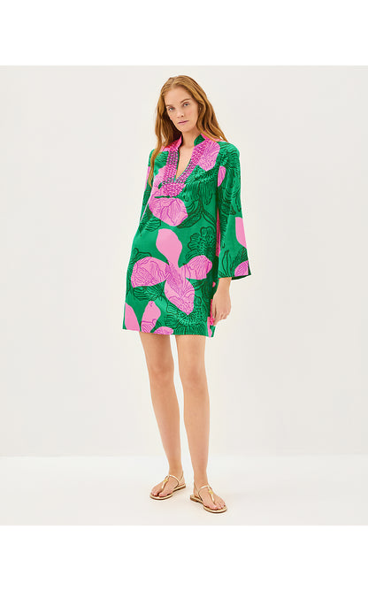 IRELLA CAFTAN DRESS, KITTS GREEN OVERSIZED SUNSET SHADOWS