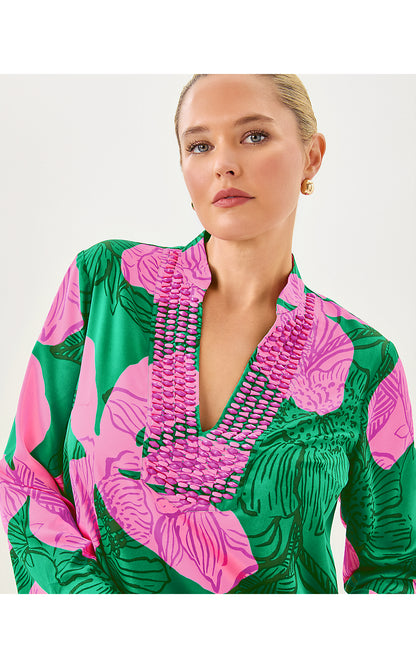IRELLA CAFTAN DRESS, KITTS GREEN OVERSIZED SUNSET SHADOWS