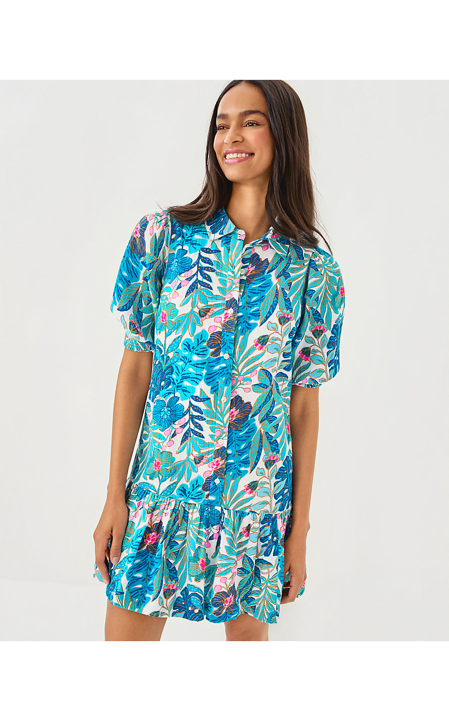 BRETT DRESS, BREEZY AQUA BEST FRONDS FOREVER