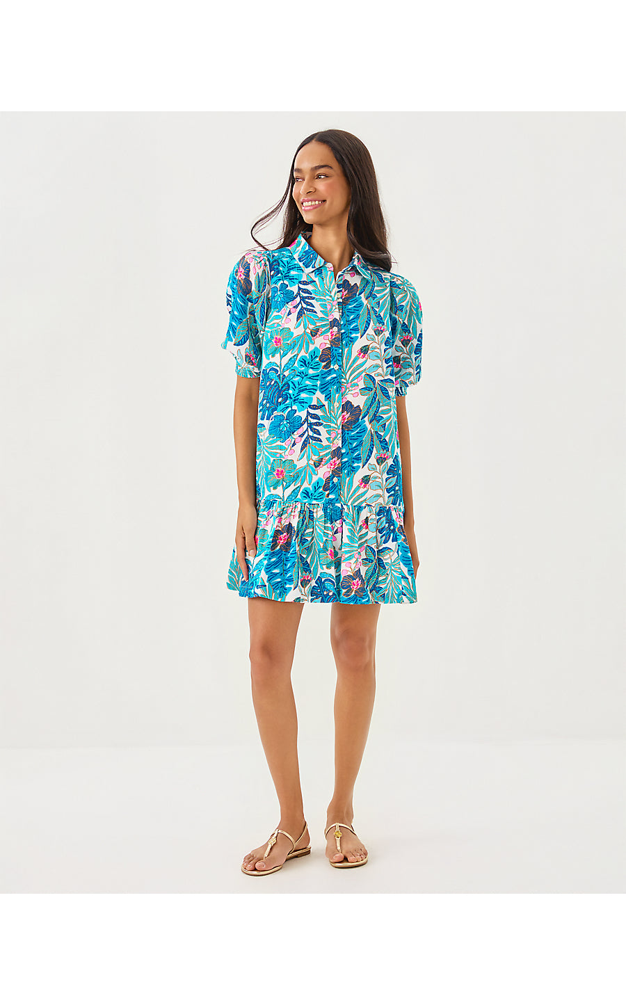 BRETT DRESS, BREEZY AQUA BEST FRONDS FOREVER