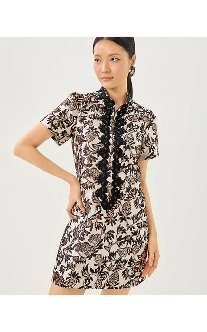 TEDDY JACQUARD SHIFT, NOIR PINEAPPLE PUFF METALLIC JACQUARD