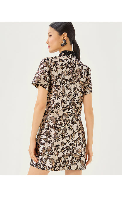 TEDDY JACQUARD SHIFT, NOIR PINEAPPLE PUFF METALLIC JACQUARD