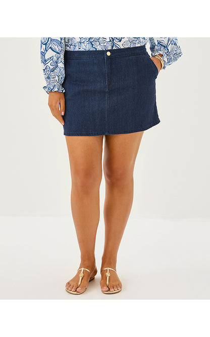 COLETTE STRETCH DENIM SKIRT, DARK WASH