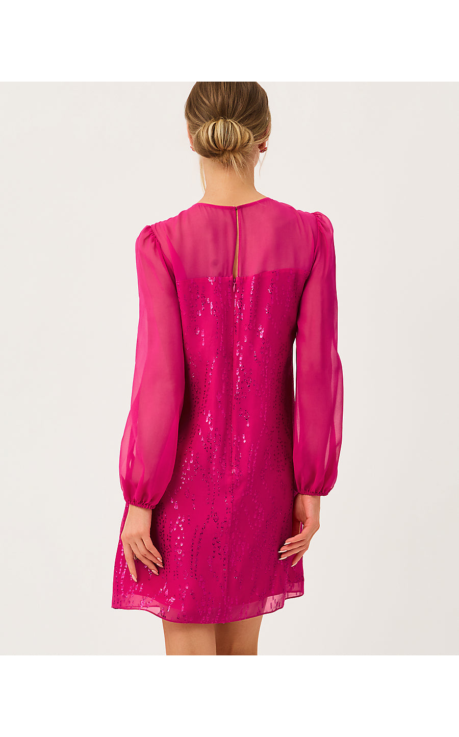 GAIL SILK DRESS, BERRY BOUQUET FISH CLIP CHIFFON