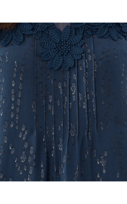 GAIL SILK DRESS, LOW TIDE NAVY FISH CLIP CHIFFON