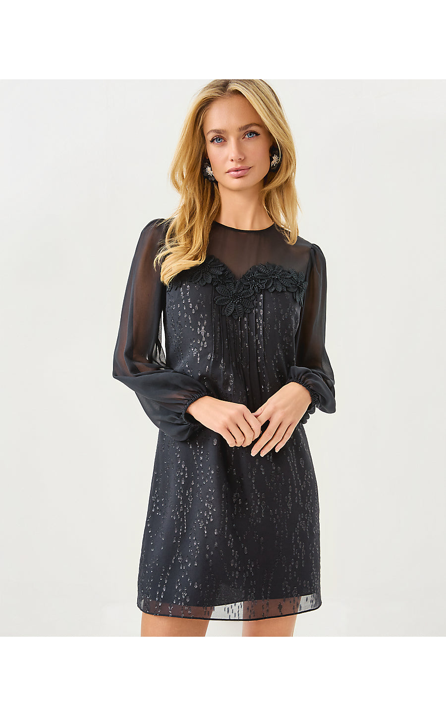 GAIL SILK DRESS, NOIR FISH CLIP CHIFFON