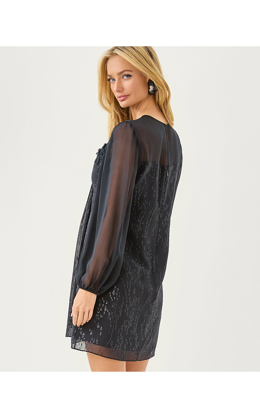 GAIL SILK DRESS, NOIR FISH CLIP CHIFFON