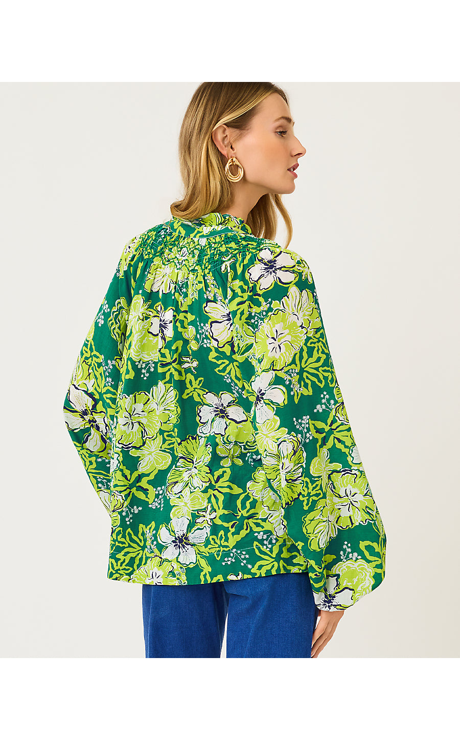 LOURDES LONG SLEEVE TOP, FIDDLE LEAF GREEN ONCE AND FLORAL
