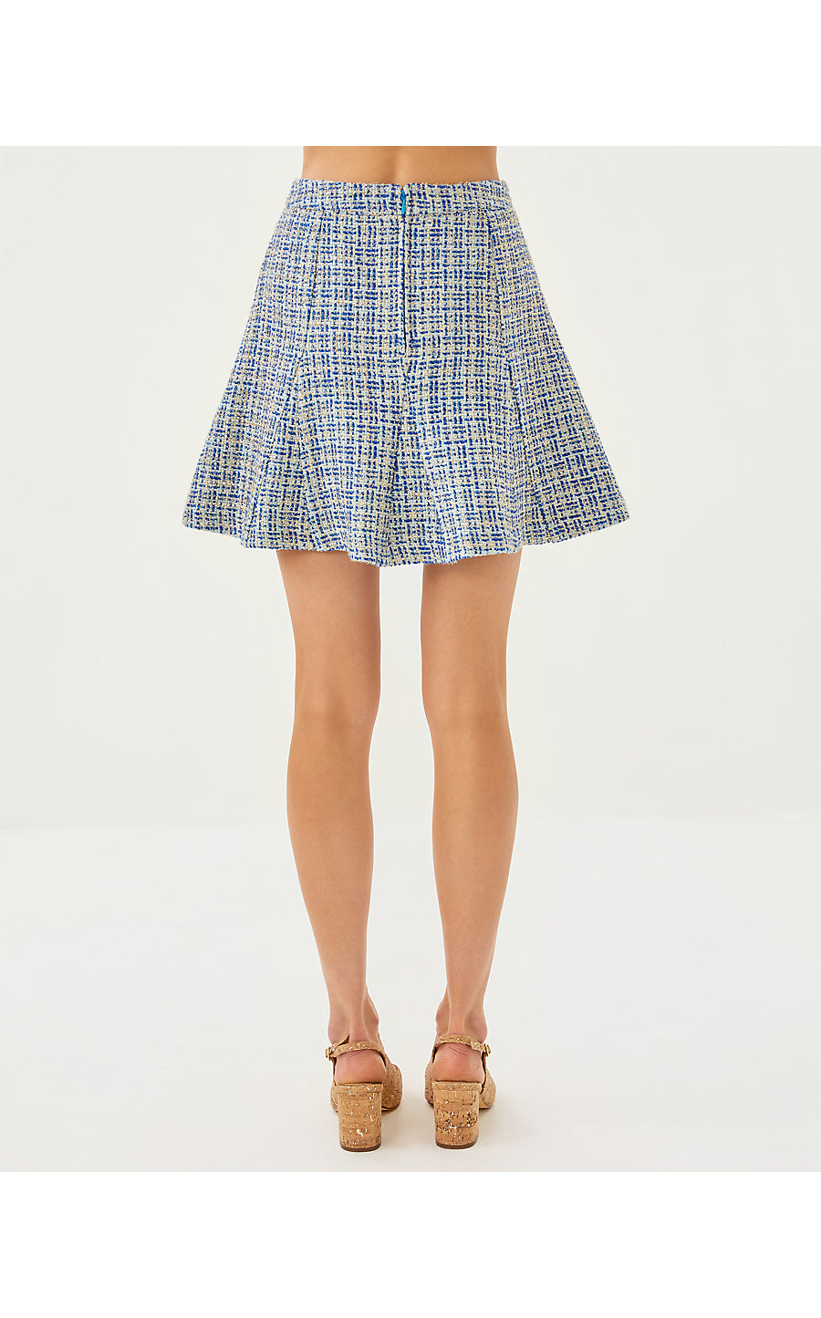 CAMMI BOUCLE MINI SKIRT, TANGIER TEAL OCEAN DEEP LUREX BOUCLE