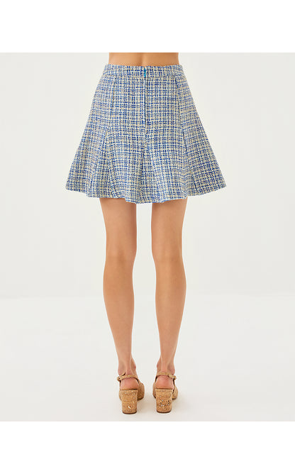CAMMI BOUCLE MINI SKIRT, TANGIER TEAL OCEAN DEEP LUREX BOUCLE