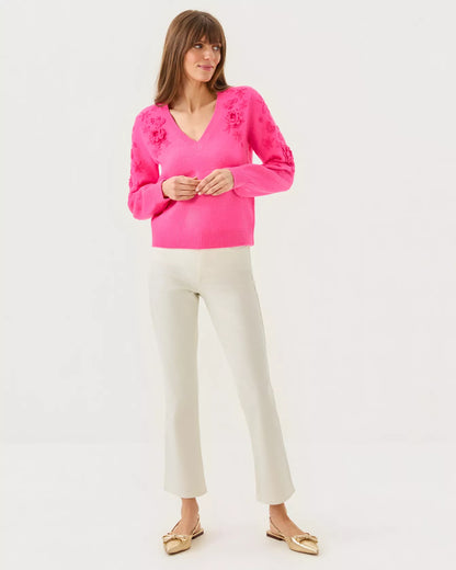 ALAYLA SWEATER, SUN SHELL PINK GARDEN PARTY EMBROIDERY