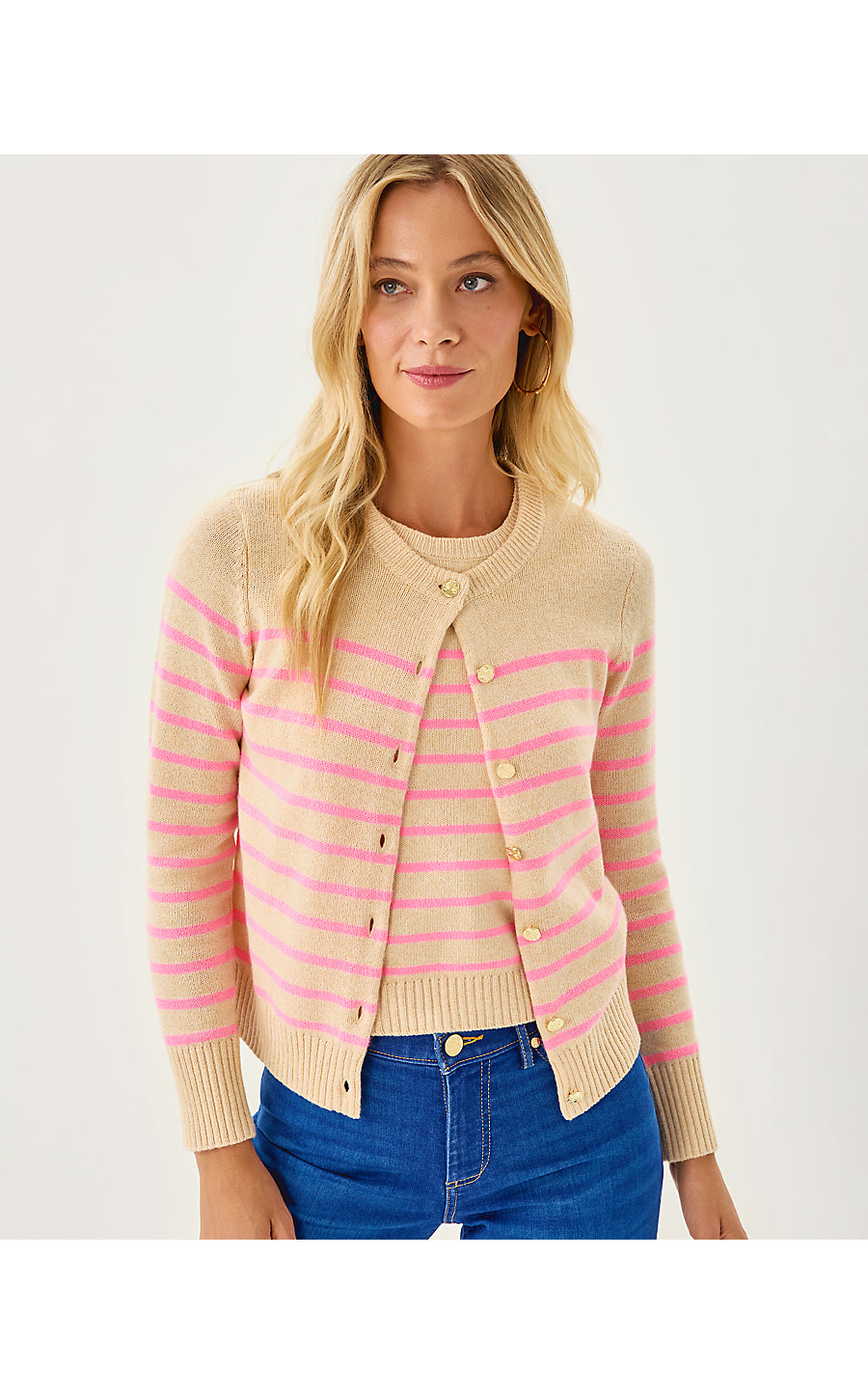 FAIRLEY STRIPE SWEATER SET, HEATHERED WICKER TAN IRISISTABLE STRIPE