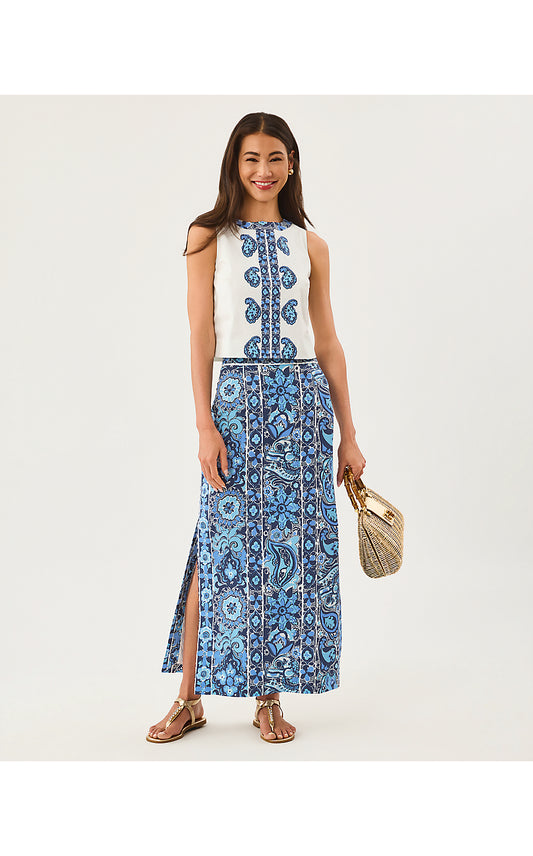 SANDERS MAXI SKIRT, LOW TIDE NAVY THE CASBAH ENGINEERED SKIRT