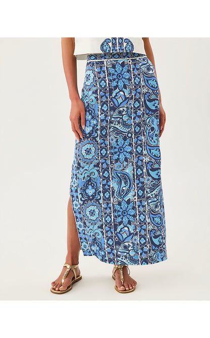 SANDERS MAXI SKIRT, LOW TIDE NAVY THE CASBAH ENGINEERED SKIRT