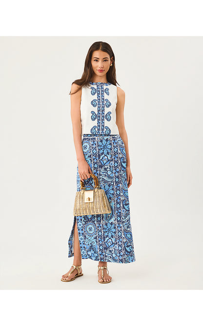 SANDERS MAXI SKIRT, LOW TIDE NAVY THE CASBAH ENGINEERED SKIRT