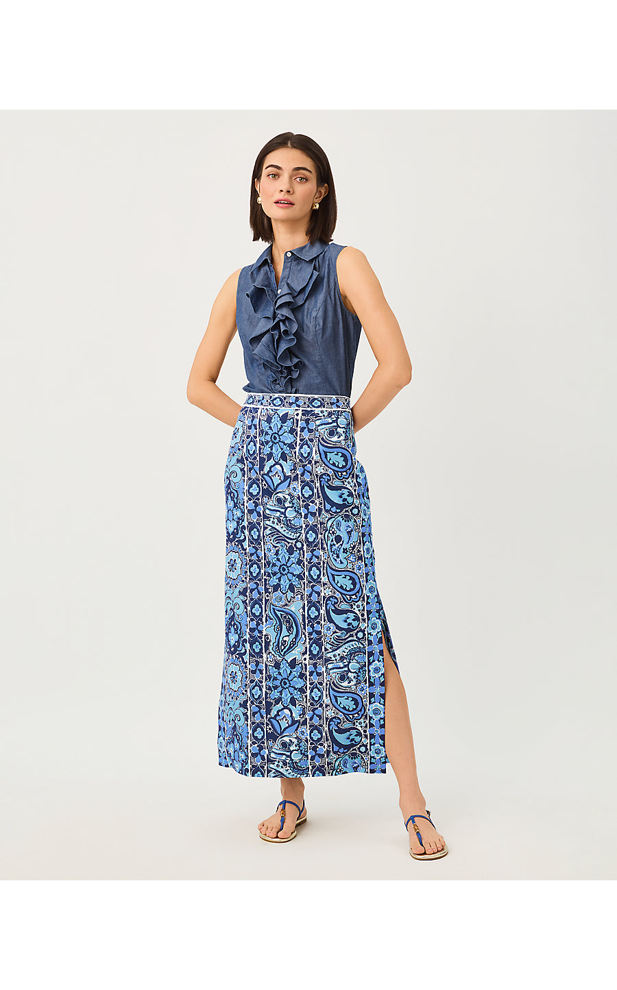 SANDERS MAXI SKIRT, LOW TIDE NAVY THE CASBAH ENGINEERED SKIRT
