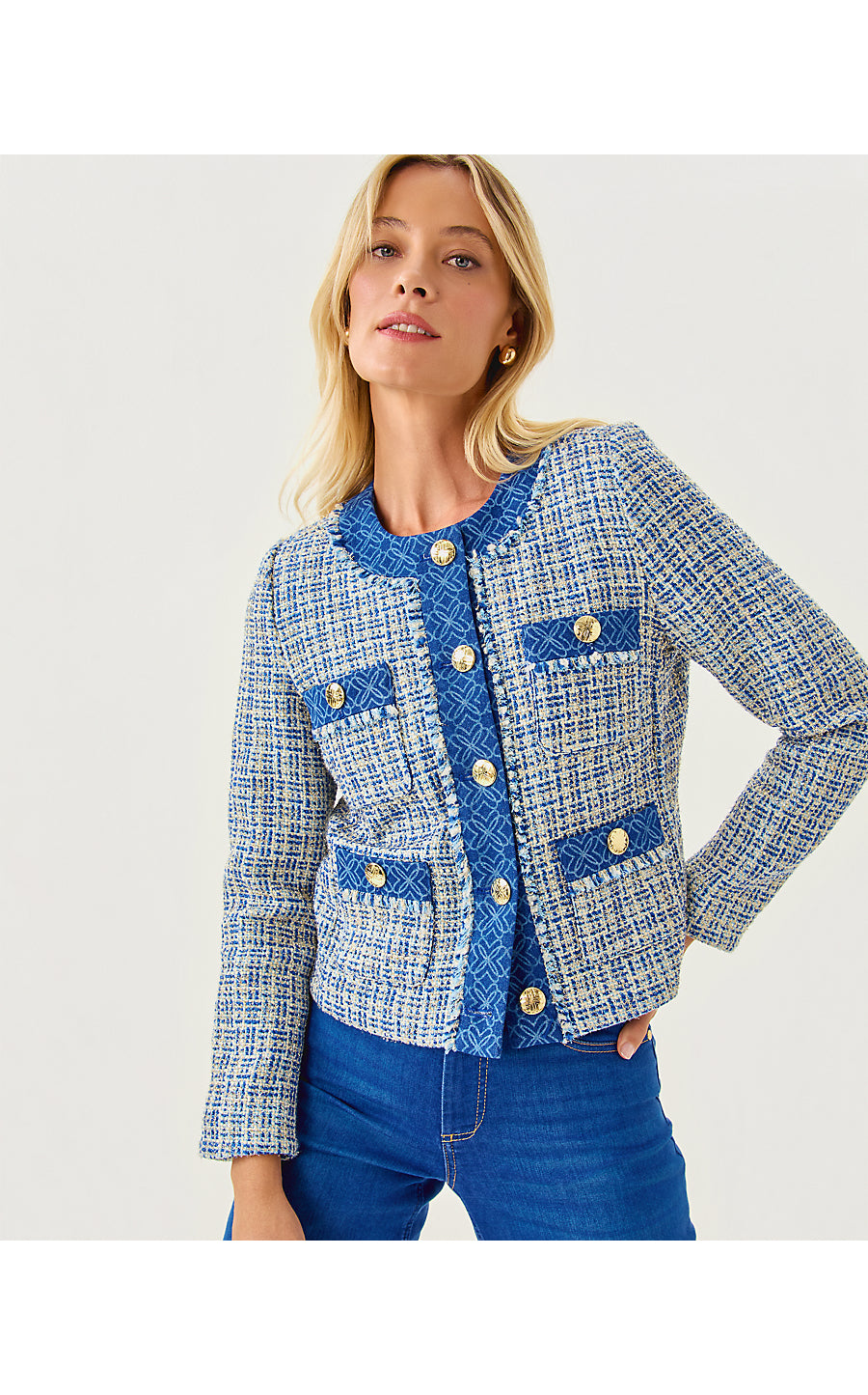 ASCENA BOUCLE JACKET, TANGIER TEAL OCEAN DEEP LUREX BOUCLE
