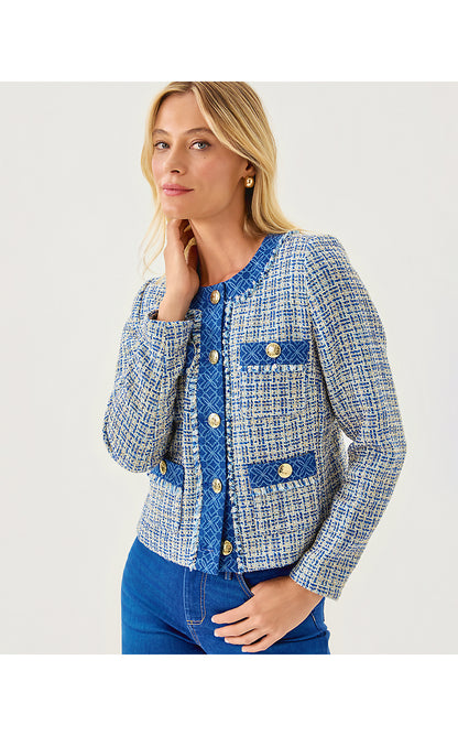 ASCENA BOUCLE JACKET, TANGIER TEAL OCEAN DEEP LUREX BOUCLE