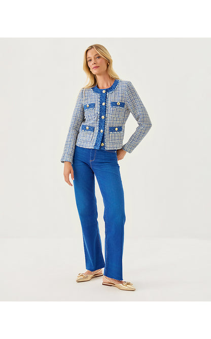 ASCENA BOUCLE JACKET, TANGIER TEAL OCEAN DEEP LUREX BOUCLE