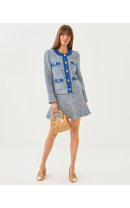 ASCENA BOUCLE JACKET, TANGIER TEAL OCEAN DEEP LUREX BOUCLE
