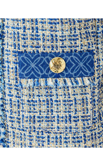 ASCENA BOUCLE JACKET, TANGIER TEAL OCEAN DEEP LUREX BOUCLE