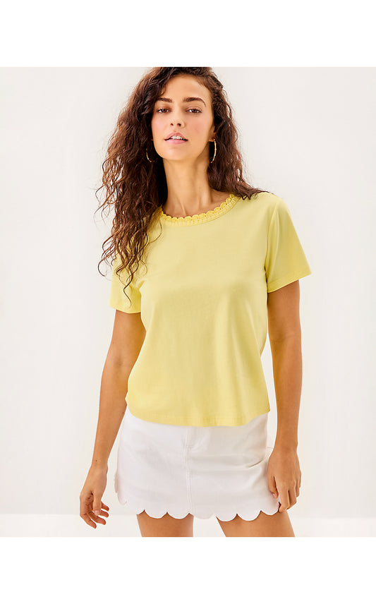 CLAIRMONT CROCHET TRIMMED TOP, LIMONCELLO