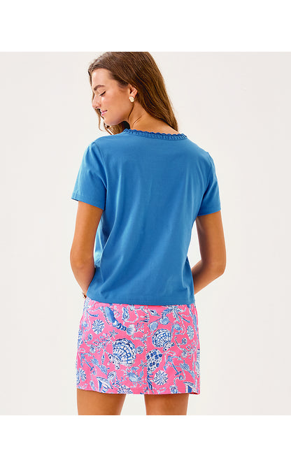 CLAIRMONT CROCHET TRIMMED TOP, SUNWASHED BLUE