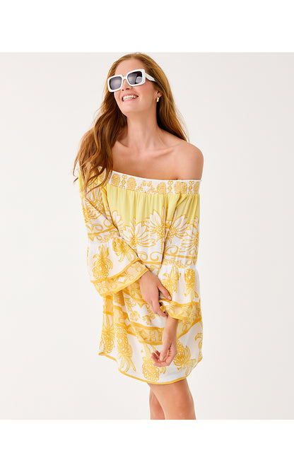 KAORI DRESS, GOLDEN GLOW JUICY STORY ENGINEERED WOVEN DRESS