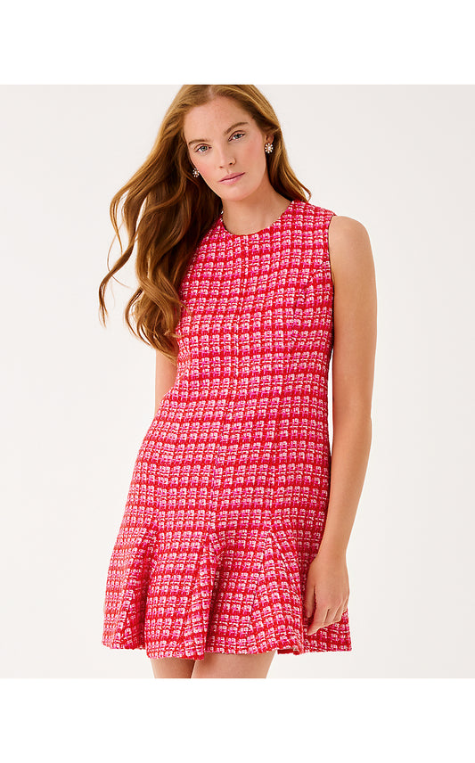ENYA BOUCLE DRESS, CRANBERRY RED FIESTA BOUCLE