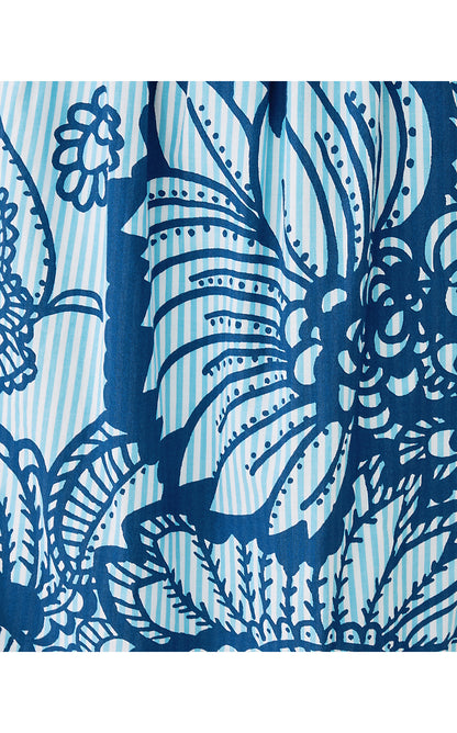 HADLY SHORT SLEEVE SMOCKED DRESS, STARLIGHT NAVY PROUD AS A PEACOCK STRIPE