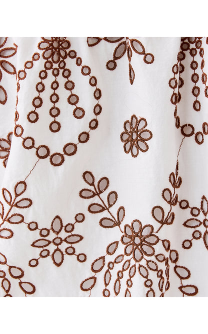 KETSIA EYELET OFF THE SHOULDER TOP, FRENCH ROAST ENGINEERED MEDALLION EYELET