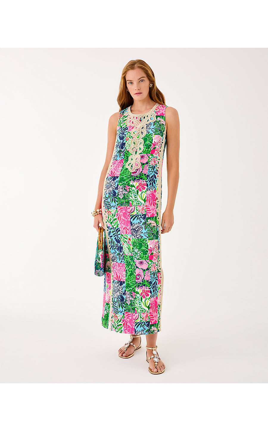 EDITA MAXI SHIFT DRESS, MULTI PARTY PUNCH PATCH