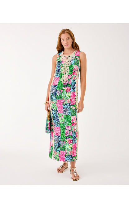 EDITA MAXI SHIFT DRESS, MULTI PARTY PUNCH PATCH