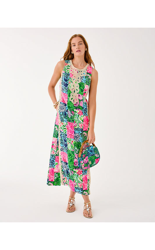 EDITA MAXI SHIFT DRESS, MULTI PARTY PUNCH PATCH