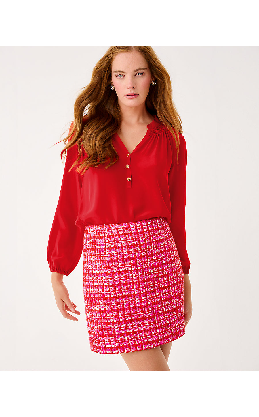 KELS BOUCLE MINI SKIRT, CRANBERRY RED FIESTA BOUCLE