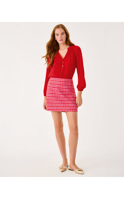 KELS BOUCLE MINI SKIRT, CRANBERRY RED FIESTA BOUCLE