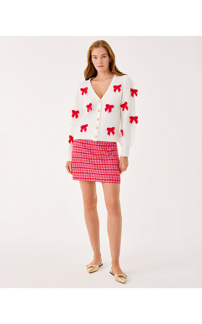 KELS BOUCLE MINI SKIRT, CRANBERRY RED FIESTA BOUCLE