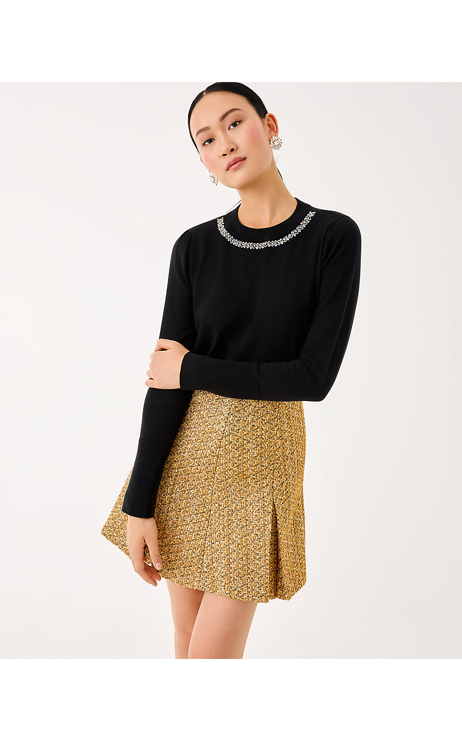 CAMMI BOUCLE MINI SKIRT, GOLD METALLIC GOLDEN GLOW BOUCLE