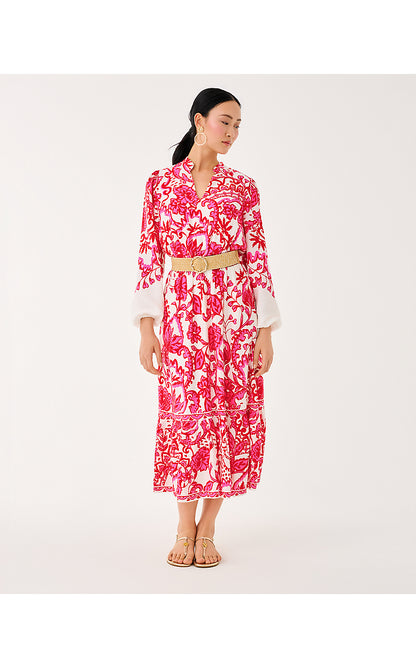 AXTON MIDI DRESS, COCONUT SPICY SOCIALITE ENGINEERED MIDI DRESS