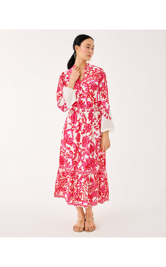 AXTON MIDI DRESS, COCONUT SPICY SOCIALITE ENGINEERED MIDI DRESS