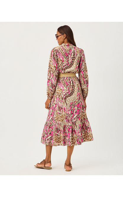 AXTON MIDI DRESS, PINK ASTER SKETCHING ON SAFARI