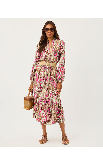 AXTON MIDI DRESS, PINK ASTER SKETCHING ON SAFARI