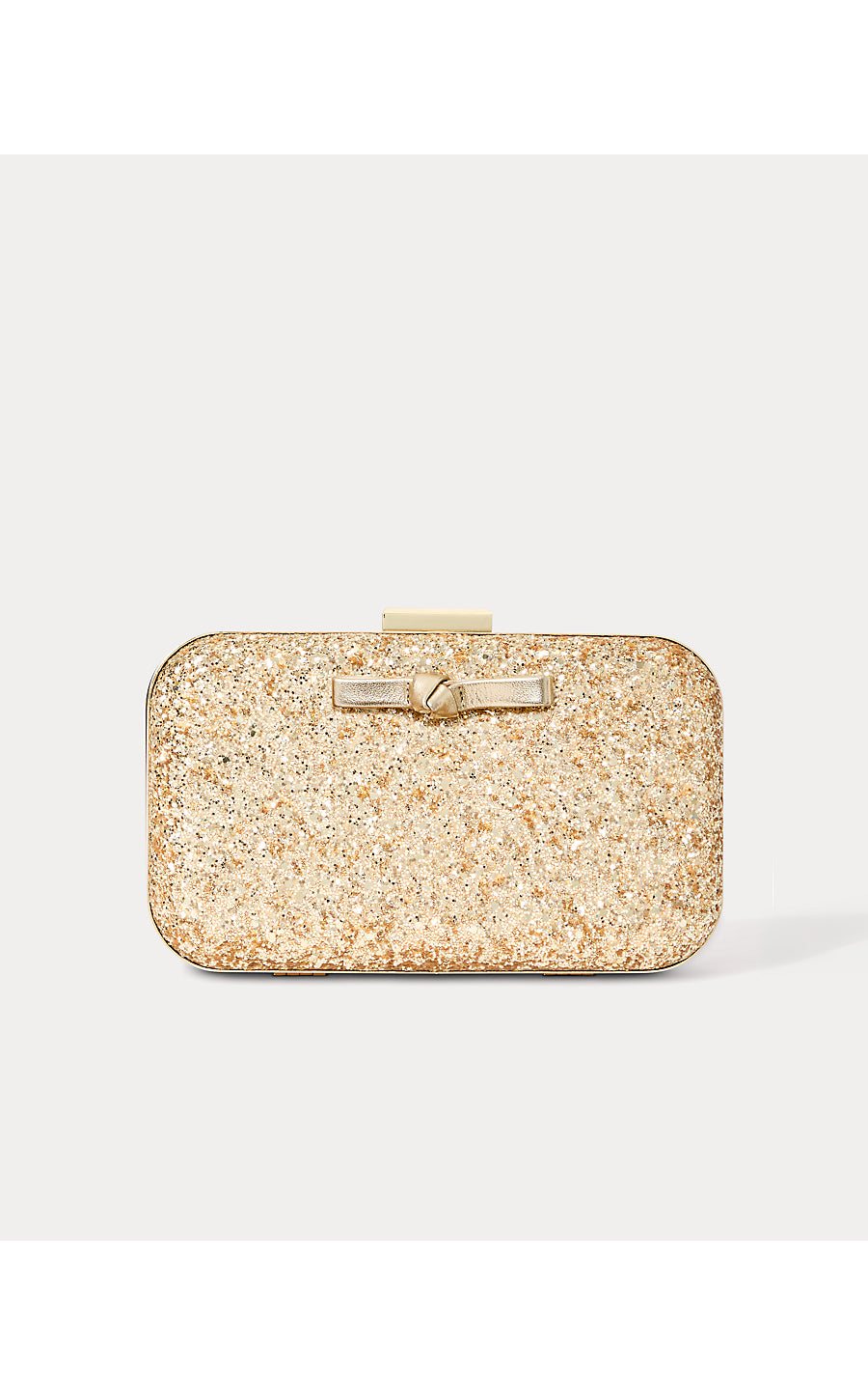 WANDA BOW GLITTER CLUTCH, GOLD METALLIC