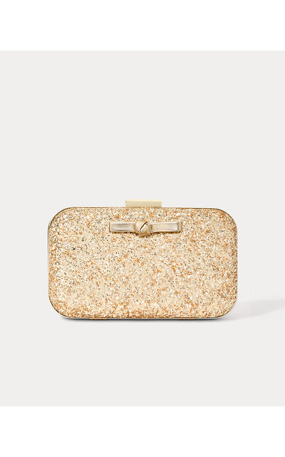WANDA BOW GLITTER CLUTCH, GOLD METALLIC