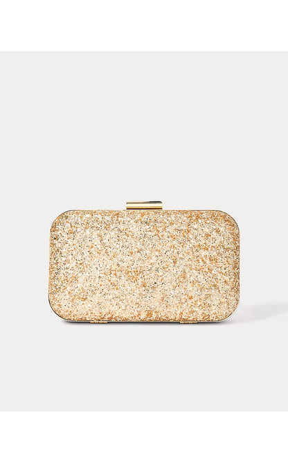 WANDA BOW GLITTER CLUTCH, GOLD METALLIC