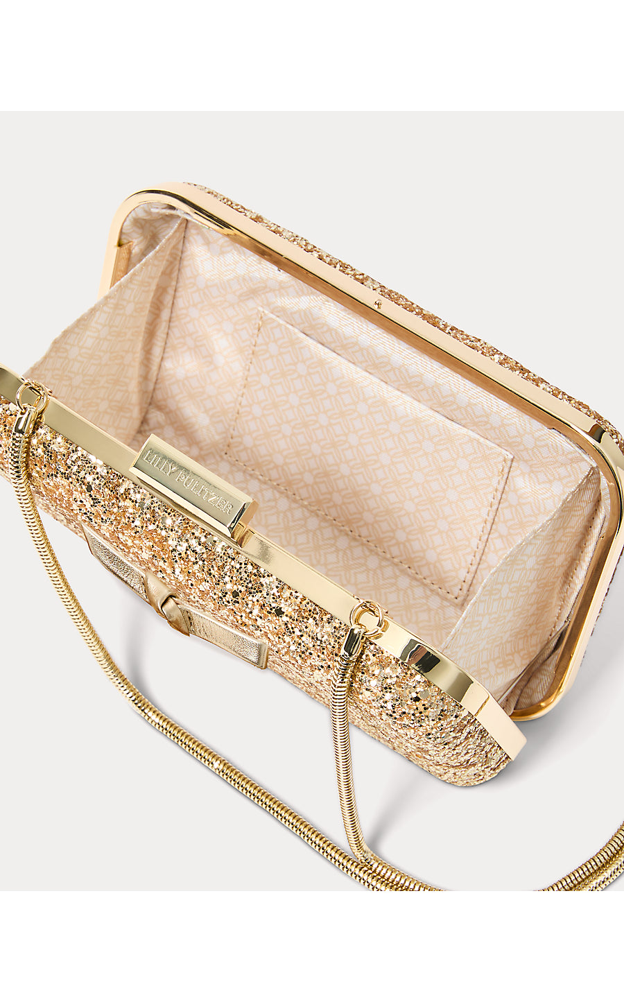 WANDA BOW GLITTER CLUTCH, GOLD METALLIC