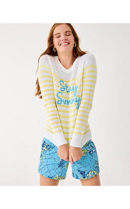 KELSA SWEATER, RESORT WHITE STAY SUNNY EMBROIDERY